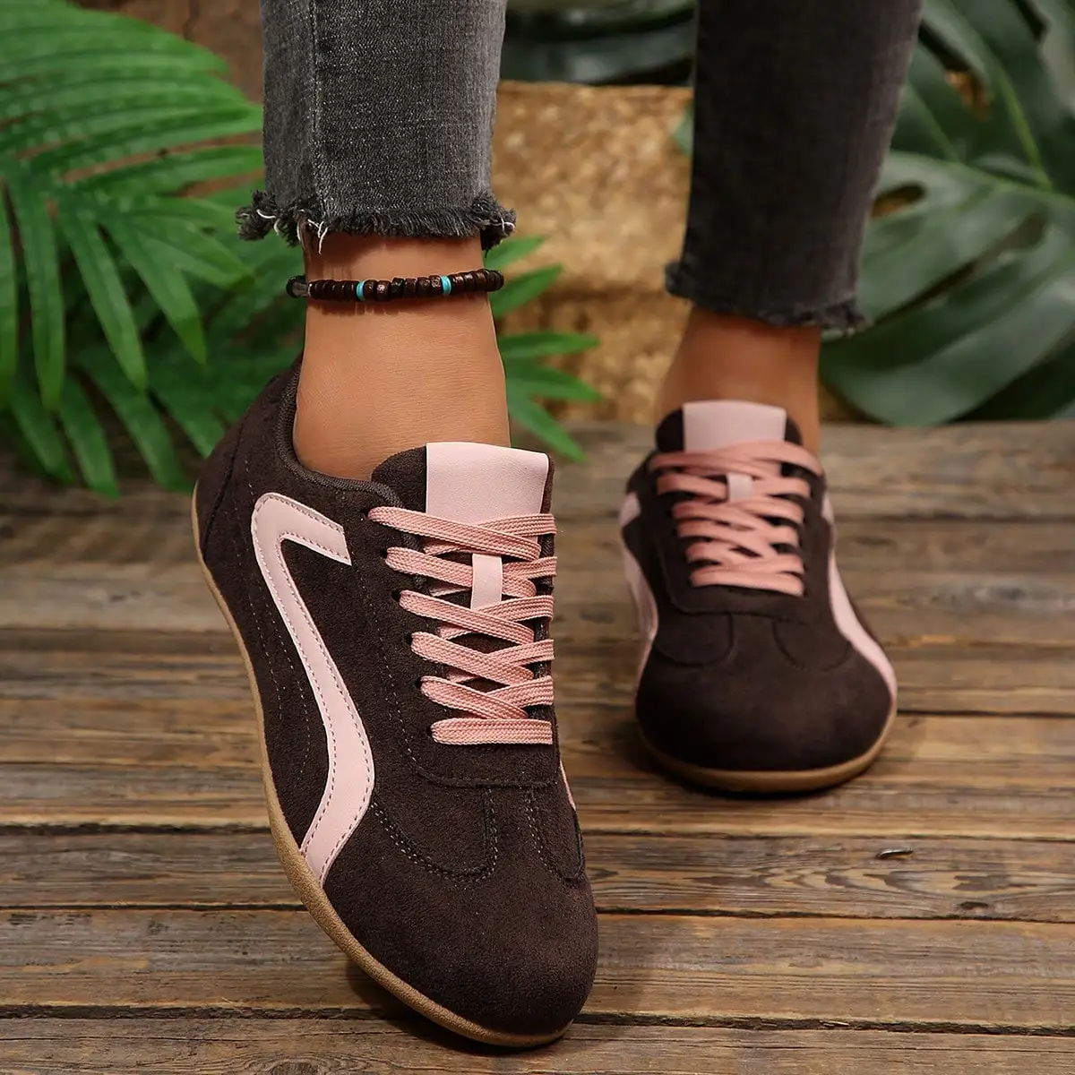 1 Pair Sporty Front Lace-Up Low-Top Flat Running Shoes, Colorblock Comfortable Versatile Outdoor Casual Shoes st260911183875439215370
