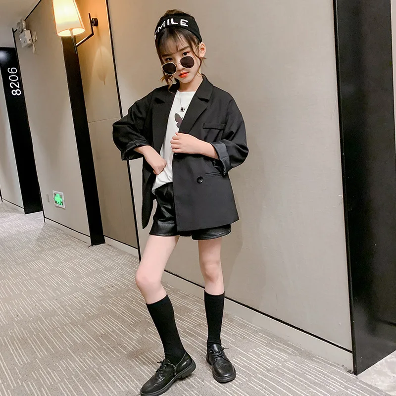 Girls 4-12 years old suit jacket 2024 new spring wear black spring and autumn foreign style children\'s casual small suit top