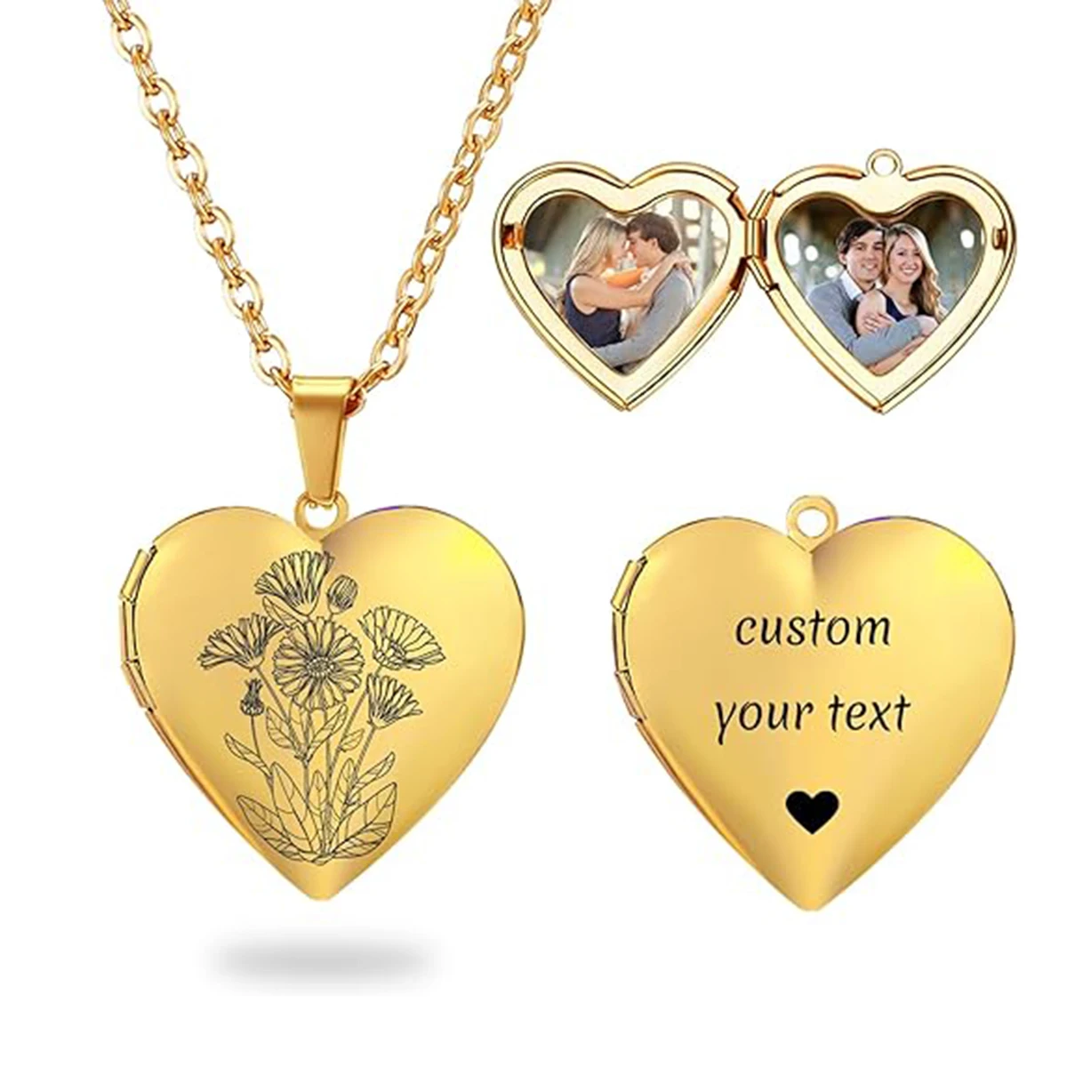 

Women Girls Locket Necklace Stainless Steel Photo Lockets that Hold Picture Personalized Custom Love Heart Image Necklaces