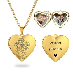 Collar de medallón de acero inoxidable para mujer y niña, medallones de foto que mantienen la imagen personalizada, collares de imagen de corazón de amor personalizados