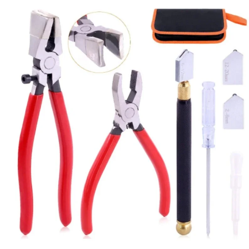 10 Pieces Heavy Duty Glass Cutting Tool Kit Oil Dispenser Screwdriver Glass Running Plier for Breaking Stained Glass Mosaics