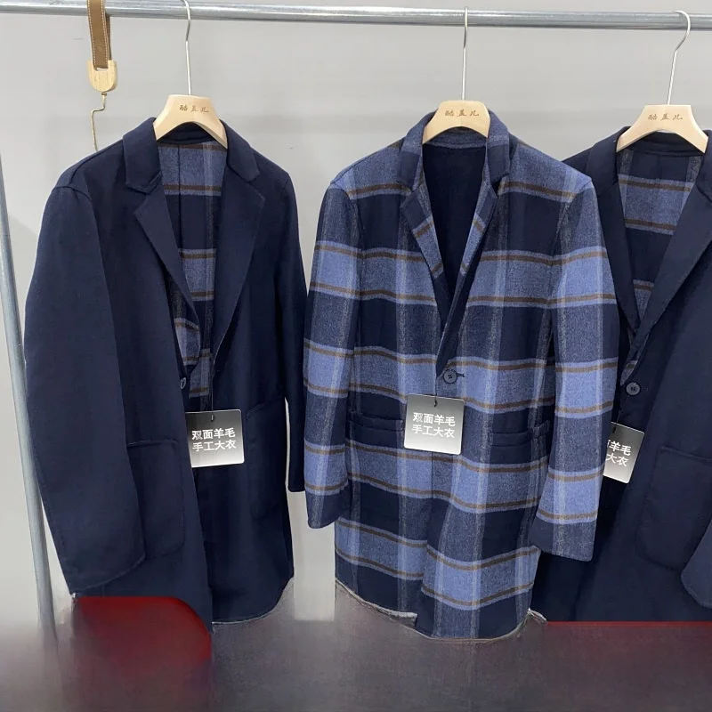 

Двустороннее пальто из шерстяной смеси для мужчин и женщин, средней длины, в городском стиле, с отложным воротником, приталенное, зимнее