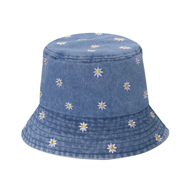 قبعة دلو كورية عصرية على الطراز الياباني، قبعة شمس كاجوال متعددة الاستخدامات، قبعة صياد مطرزة على شكل قلب من قماش الدنيم للنساء #6