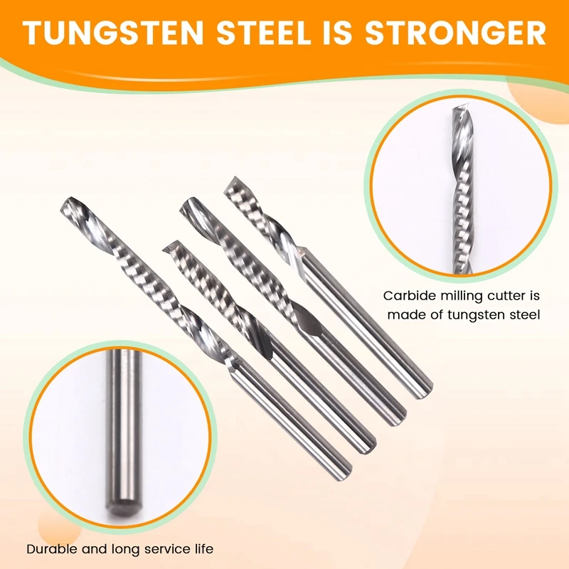 4 قطعة 3.175 مللي متر صعودا وهبوطا قطع المزامير واحدة دوامة كربيد مطحنة أداة CNC راوتر ضغط الخشب نهاية قاطعة المطحنة بت