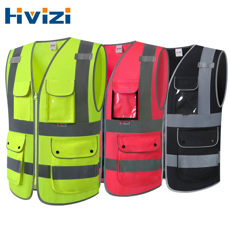 

High Visibility Safety Vest with Reflective Strips Multi Pockets Zipper Front Construction Work Wear Vest Safety Clothing