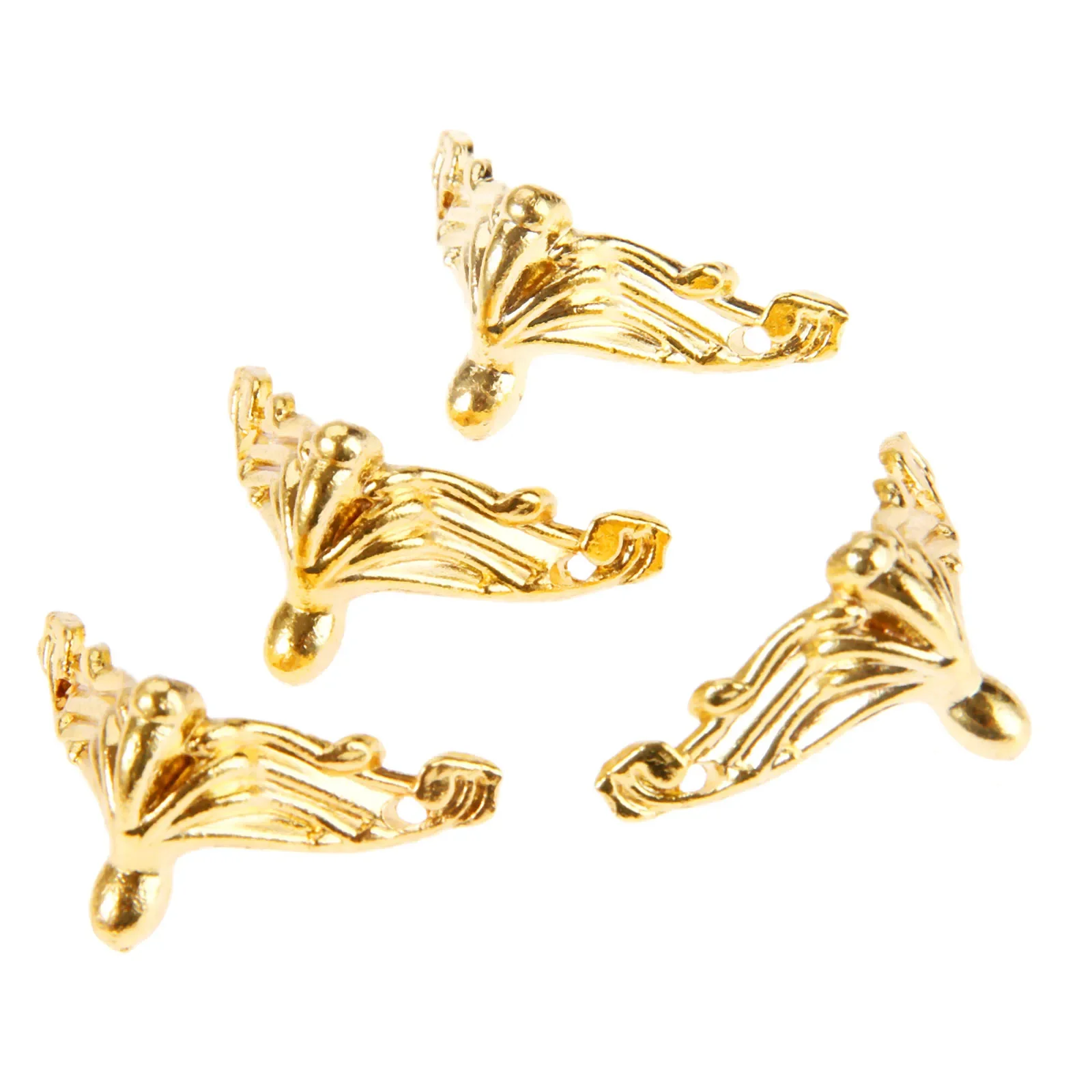 4Pcs Gold Decorative Corner Bracket for furniture Jewelry Gift Wooden Box Feet Furniture Foot Corner Protector Cover with Screws