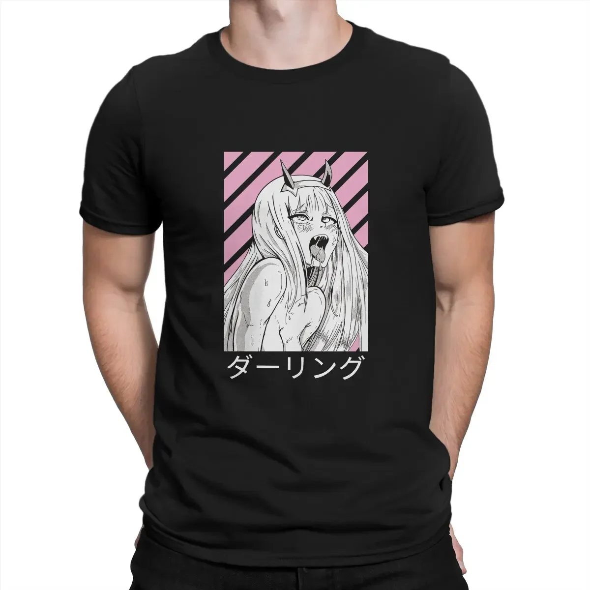 Men's T-Shirt KAWAII Zero Two Sexy Novelty Cotton Tees Short Sleeve Darling In The Franxx Anime T Shirt Round Neck Tops Classic