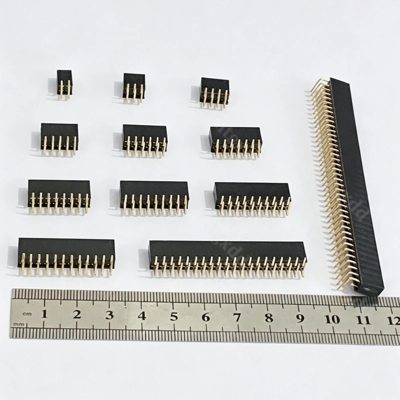 10 Stück 90-Grad-Winkelstecker, zweireihig, Buchsenleiste, 2,54 mm Rastermaß, PCB-Buchsenstecker, 2×3, 2×4, 2×5, 2×6, 2×7, 2×8, 2×20, 2×40 Pins – Detail 7