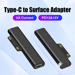 Surface Connector to USB-C Charging Adapter 15V 3A Type C Female to Surface Male for Microsoft Pro7/6/5/4 Surface Laptop