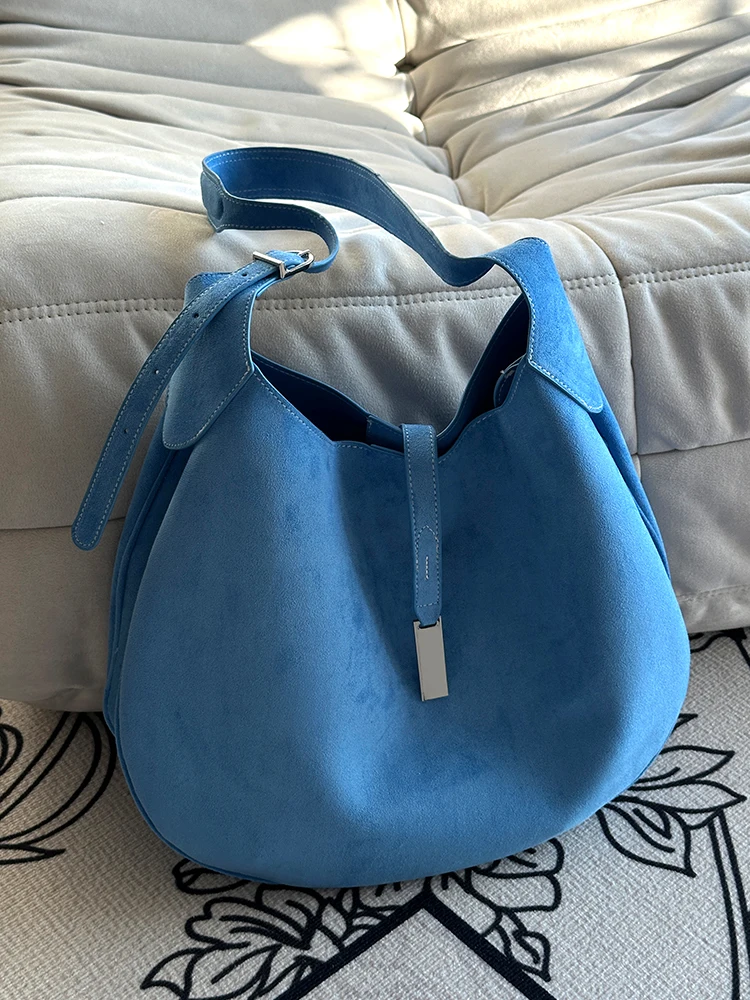 

Blue Suede Large Capaci Tote Bag Women's 2025 New High-End Commuter Handbag Single oulder Hobo Bag Briti Sle Leisure