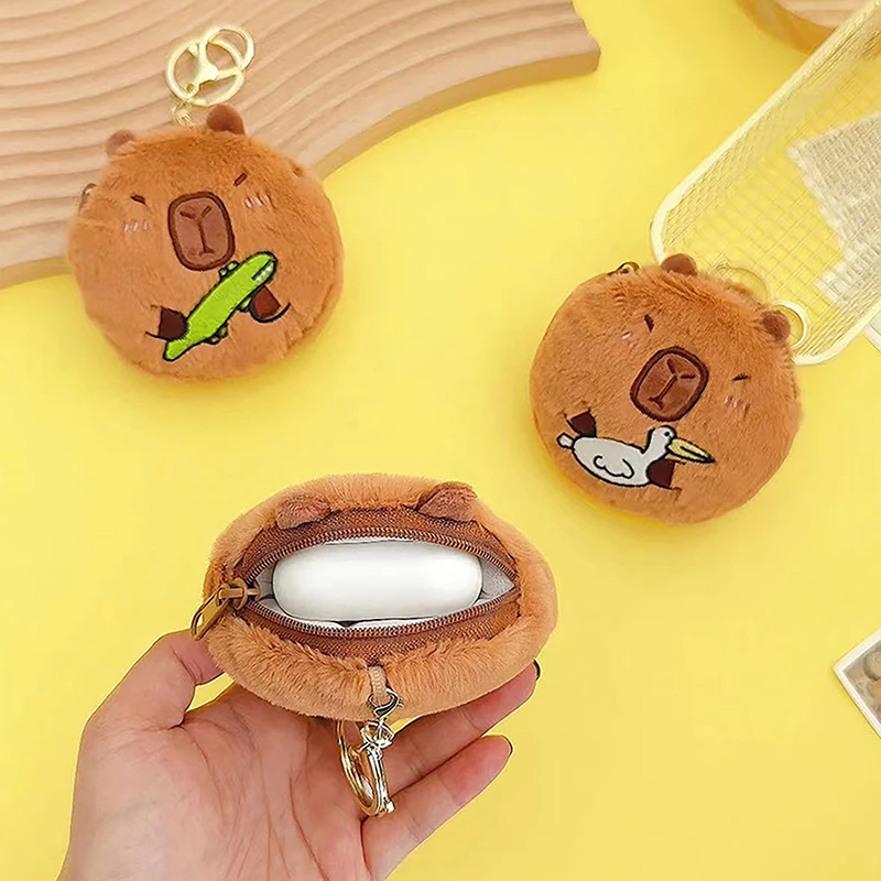 Kawaii Capybara Pluche Sleutelhanger Portemonnee Voor Vrouwen Meisjes Cartoon Opbergtas Hanger Oortelefoon Tas Mini Portemonnee Speelgoed Geschenken