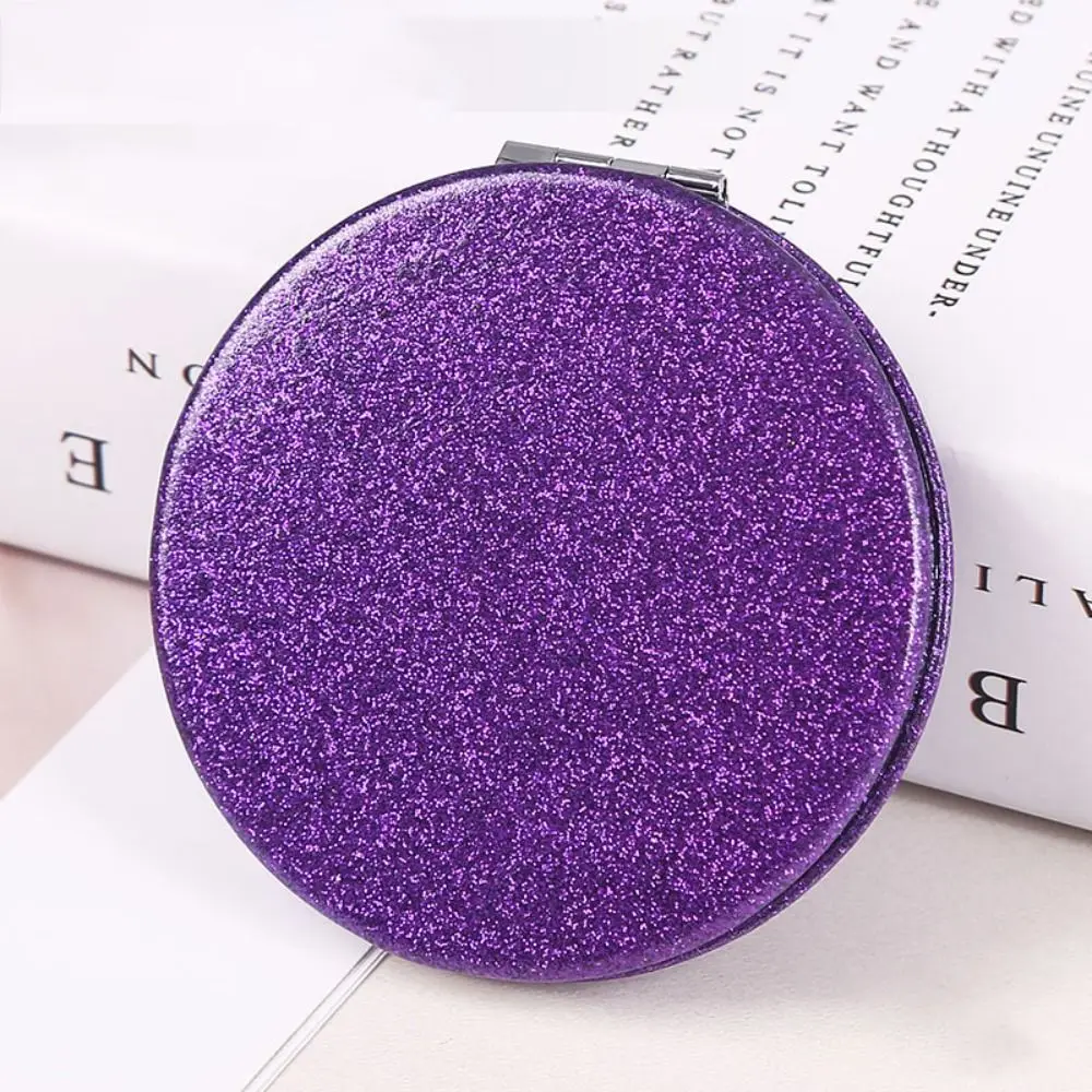 Miroir de Maquillage Rond Pliable à Paillettes, Accessoire Compact en Cuir PU, Double Face, pour Voyage