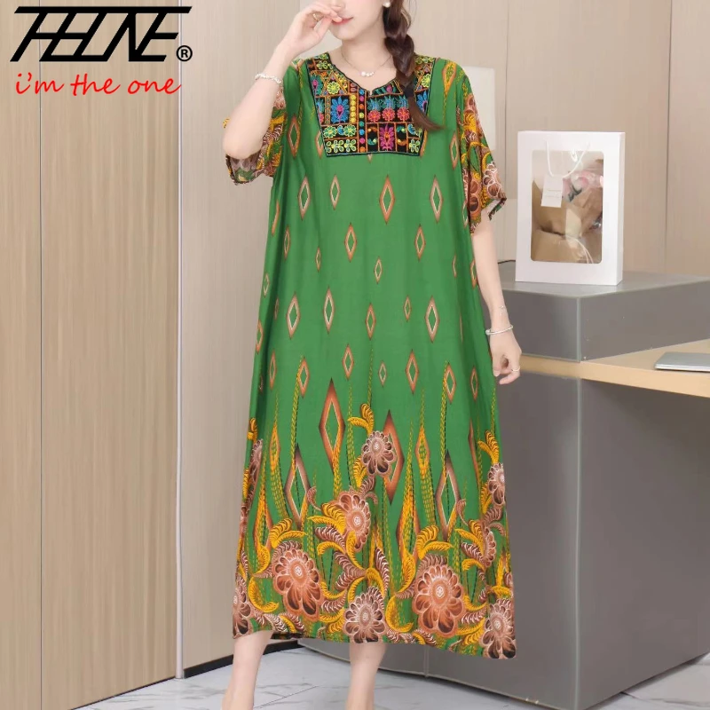 THHONE Dress Women Summer 2024 Vestidos Robe Indian Clothes Bohemian Boho Elegant Dresses Floral Korean Style Casual Oversized