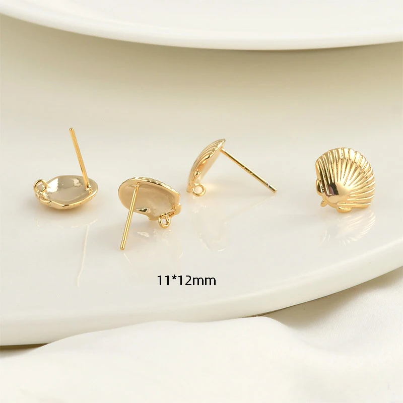 3 pieces  copper plated 18K gold shell shape silver needle earrings with rings DIY hand earrings earrings accessories materials