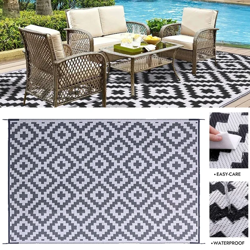 1PC Waterproof Outdoor PP Plastic Straw Patio Blankets Indoor Waterproof Carpets for Deck Backyard Family Picnic Balcony Rugs