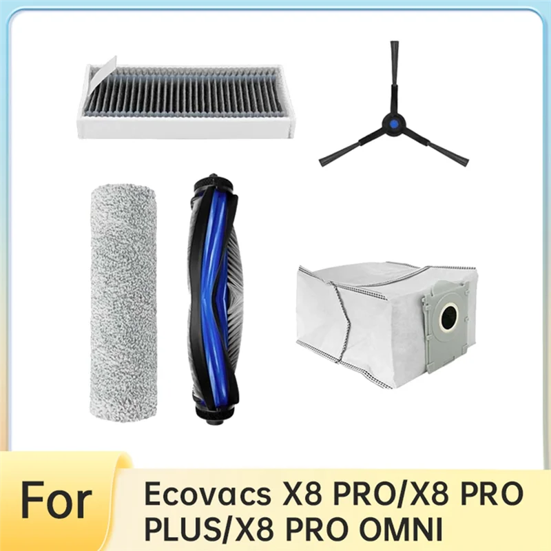 B47B-Main Roller Brush+Roller Kit For Ecovacs X8 PRO/X8 PRO OMNI/X8 PRO PLUS Side Brush HEPA Filter Dust Bag Vacuum Parts