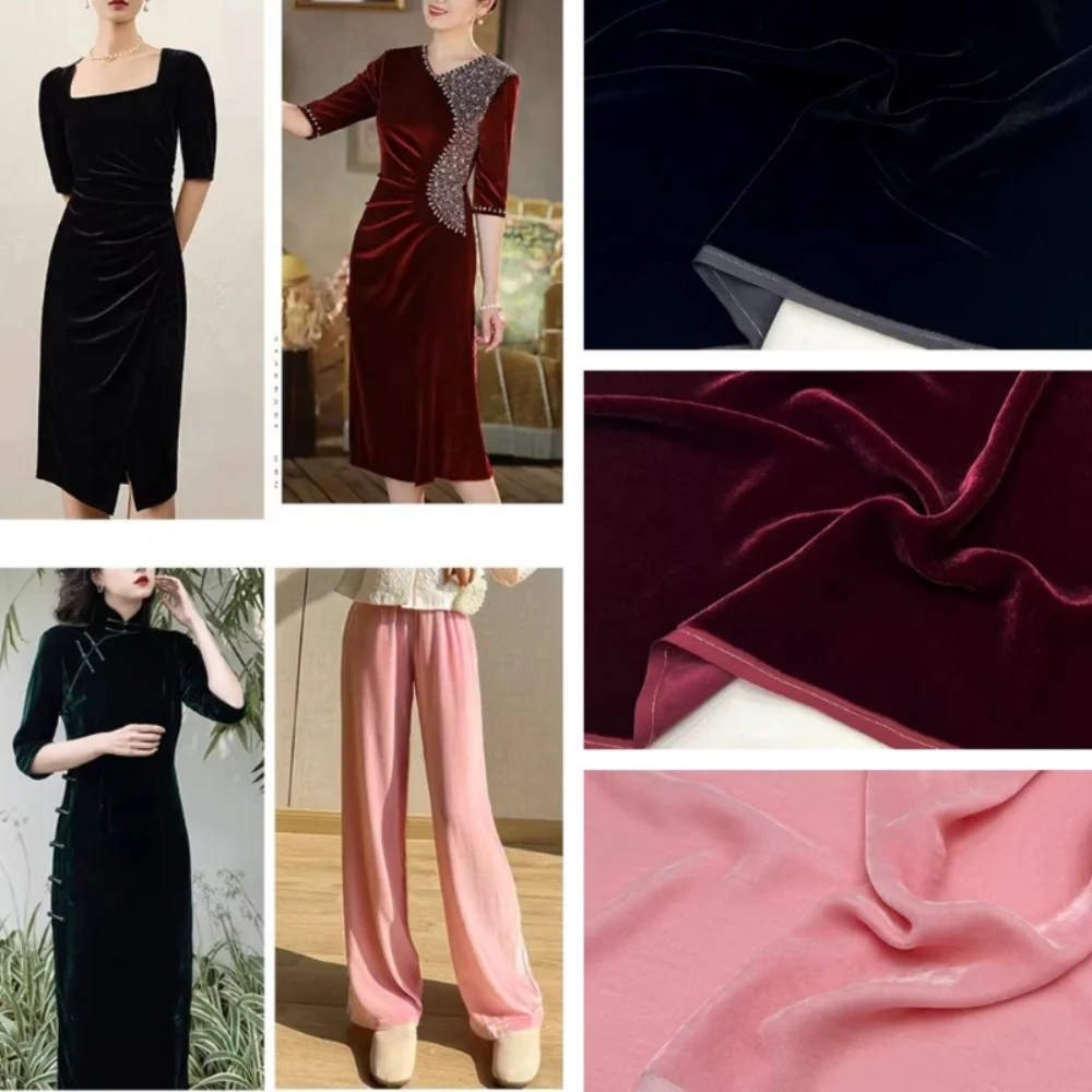 

Solid Color Natural Mulberry Silk Velvet Fabric for Dress Wide Leg Pants Jacket Formal Dress Fabrics Diy Sewing Cloth By Meter