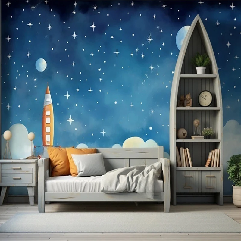 

Индивидуальные мультяшные фотообои: Абстрактное звездное небо и облака, настенный декор, фоновая роспись для детской комнаты, спальни мальчика, кабинета