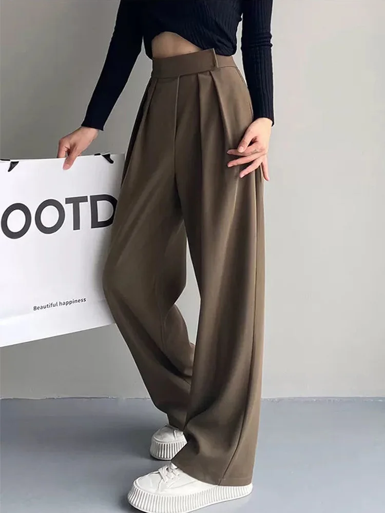 Pantalon Vintage à Jambes Larges pour Femme, Vêtement Style Vintage, Élégant, Décontracté, Noir, FJF, Taille Haute