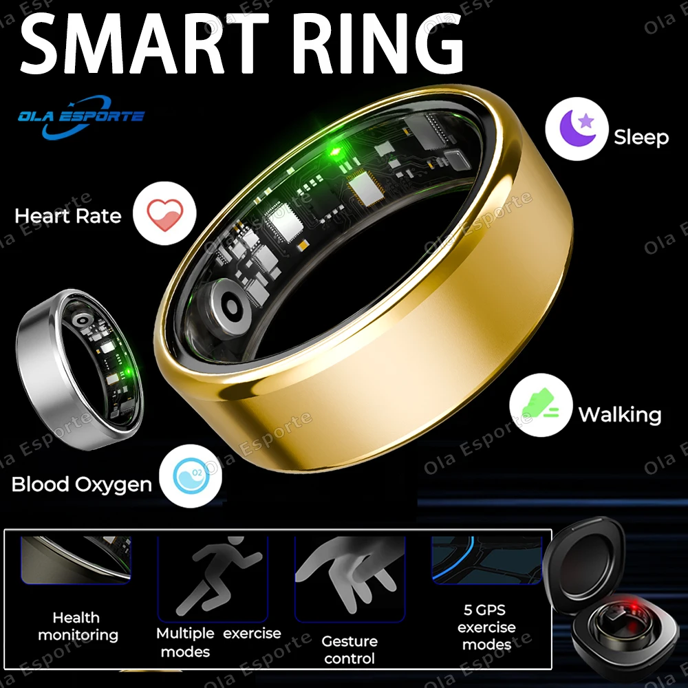 Smart Ring Men Women, Heart Rate and Blood Oxygen Monitor, Calorie Movement Tracking,IP68 & 5ATM Waterproof, Multi-sport Modes