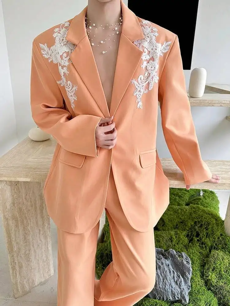 LUZHEN Spring New Elegant Temperament Luxury Two-piece Sets 2026 Men's Fashion Handsome Embroidery Patchwork Blazer Suits JY8403 view 5