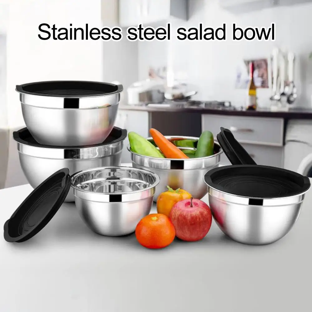 3Pcs Stainless Steel Salad Bowl with Lids Stackable Vegetable Fruit Washing Egg Mixing Noodle Soup Storage Basin Container