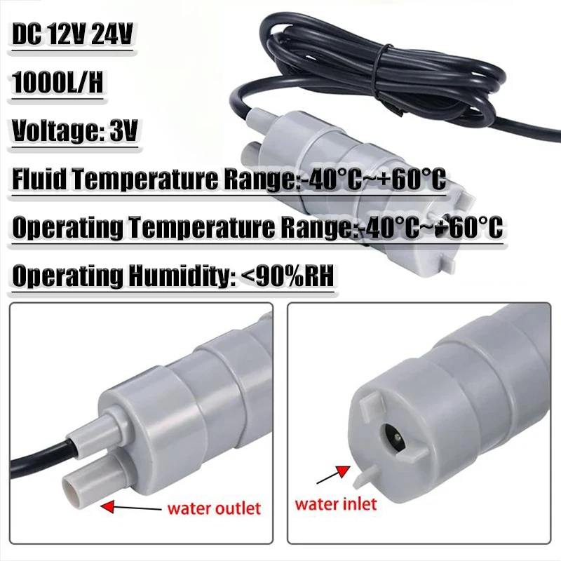 Portable 12V 24V Brushless Motor Pump 1000l /H Super Quiet Vertical Bottom Suction Pump Water Heater Open Slot Booster Pump