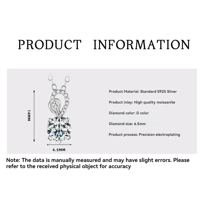 Apaison 1 ct Real Moissanite Necklace Pendants For Women's Adjustable Clavicle Chain 925 Sterling Silver Anniversary Jewelry