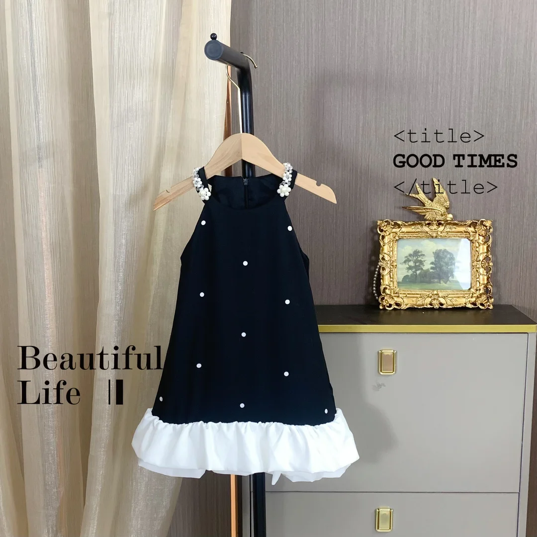 Girls' nail bead camisole dress summer dress 2026 new style children's little girls' ruffled camisole dress
