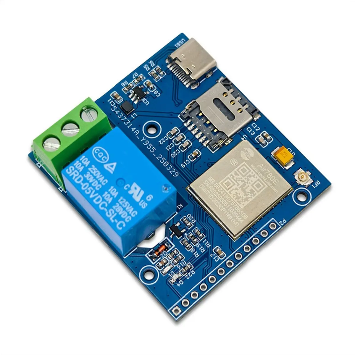 

(ABGQ) IoT 4G Single Relay Module Onboard AIR780E Module Support Type-C Power Supply