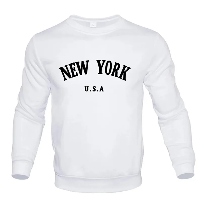 NEW YORK Letter U.S.A City Print O Collar Men Fashion Casual Long Sleeves Hooded Loose Oversize Pullover Hoodie Street Sweatshir