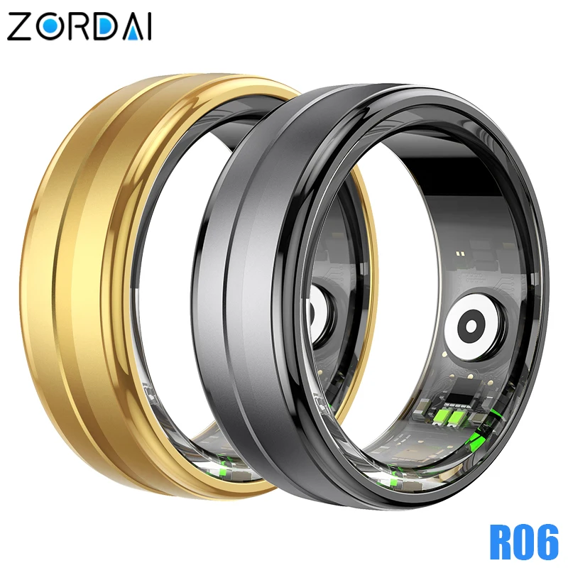 Zordai R06 Anello intelligente Bluetooth con custodia di ricarica Anello indossabile per uomo Donna Sport Frequenza cardiaca Ossigeno nel sangue IP68 Impermeabile