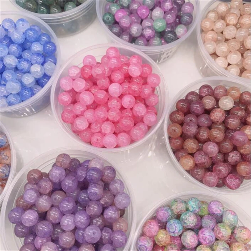 

50pcs/lot 10mm new creative colorful glass beads round crack beads for diy bracelet phone chain hairpin jewelry accessories