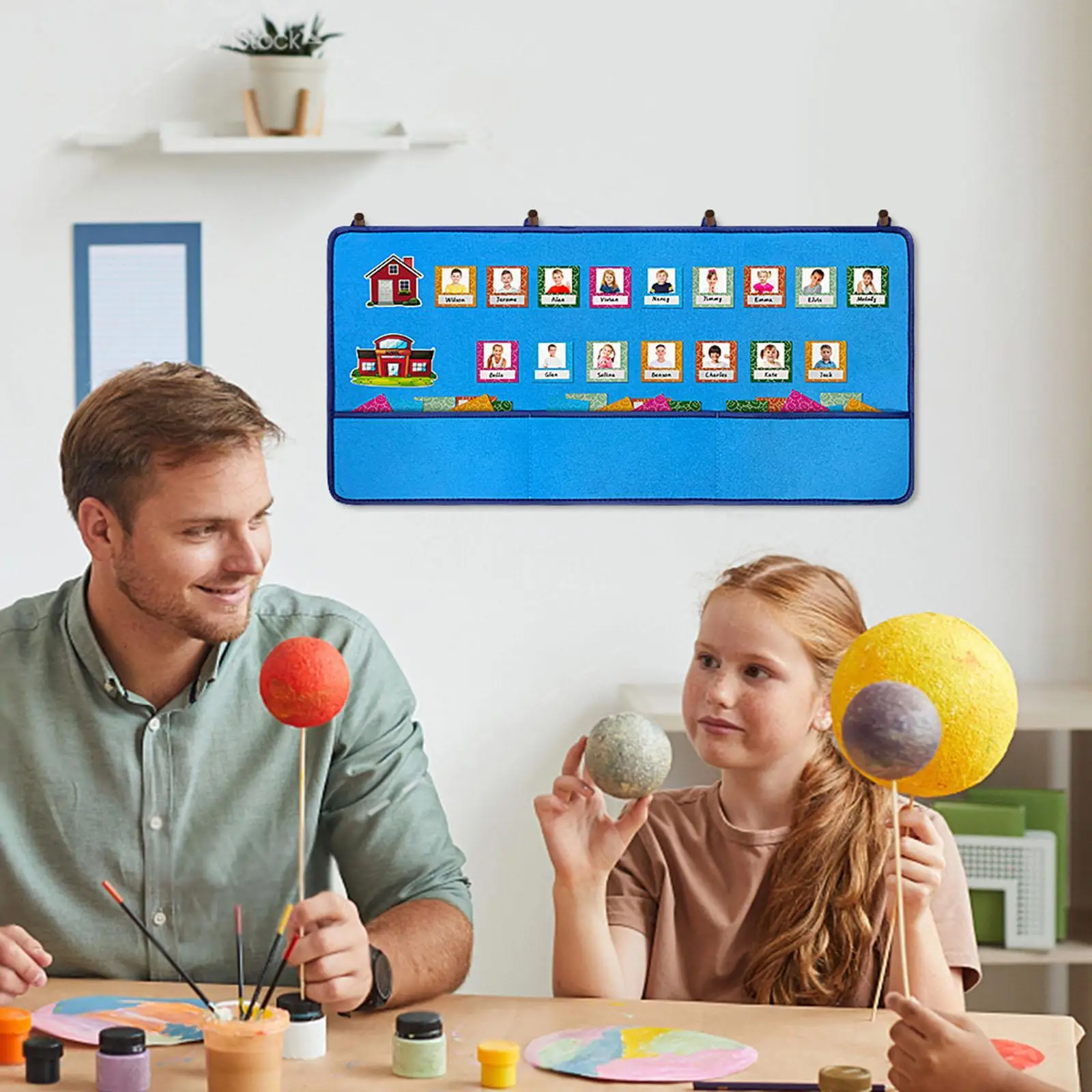 Classroom Attendance Chart Sign in Hanging Bag for Teacher Kindergarten