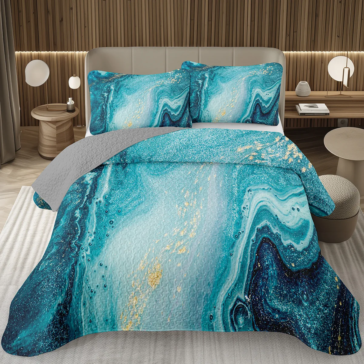 Marble Bedspread Tie Dye Fluid Abstract Art Hipster Coverlet Stone Marble Full Queen Bedding Set Reversible Quilted Bedspreads