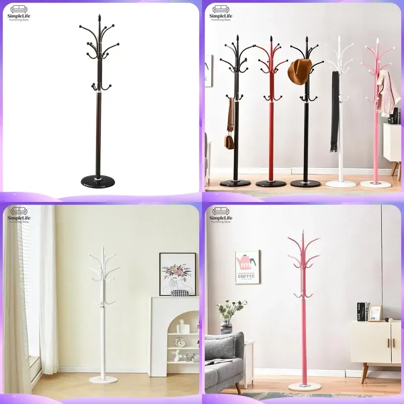 Wrought Iron Floor to Ceiling Coat Rack Heavy Duty Clothes Hanger Stand Multifunctional Garment Storage Organizer