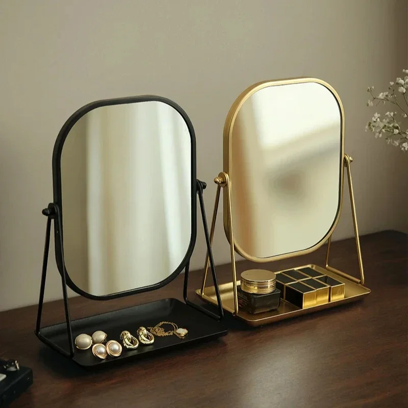 

360° Rotation Makeup Mirror Metal High-definition Desktop Dressing Mirror Adjustable Dormitory Beauty Mirror Small Bath Mirrors