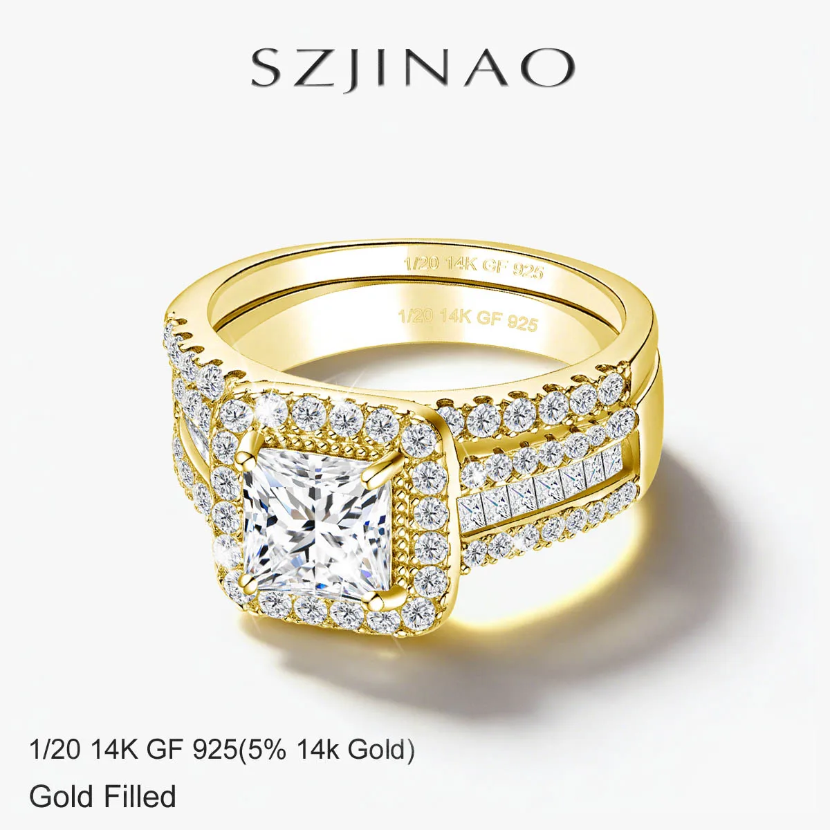 

Princess Cut D Color Moissanite Stackable Ring Set Solid 14K Gold Filled Luxury Bridal Engagement Ring for Women Wedding Gifts