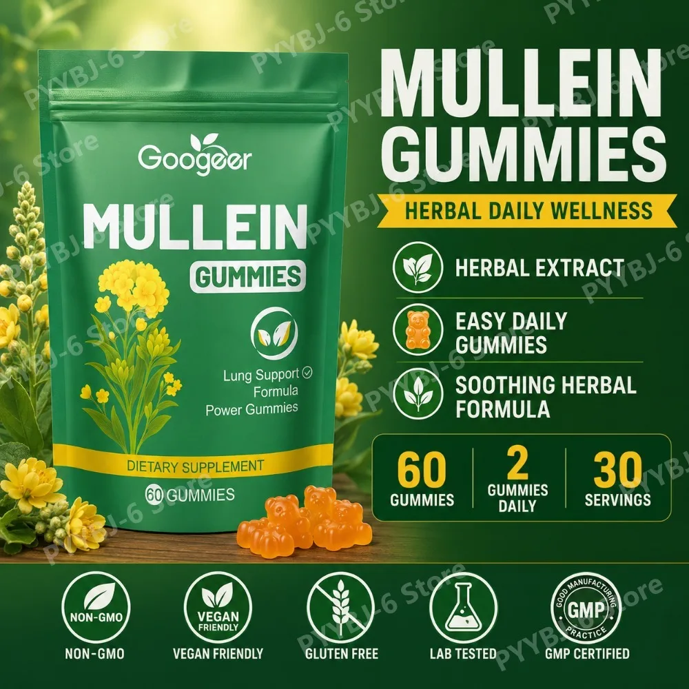 

Mullein Gummies 60 Count Herbal Dietary Supplement Vegan Daily Respiratory Wellness & Throat Comfort Support for Adults