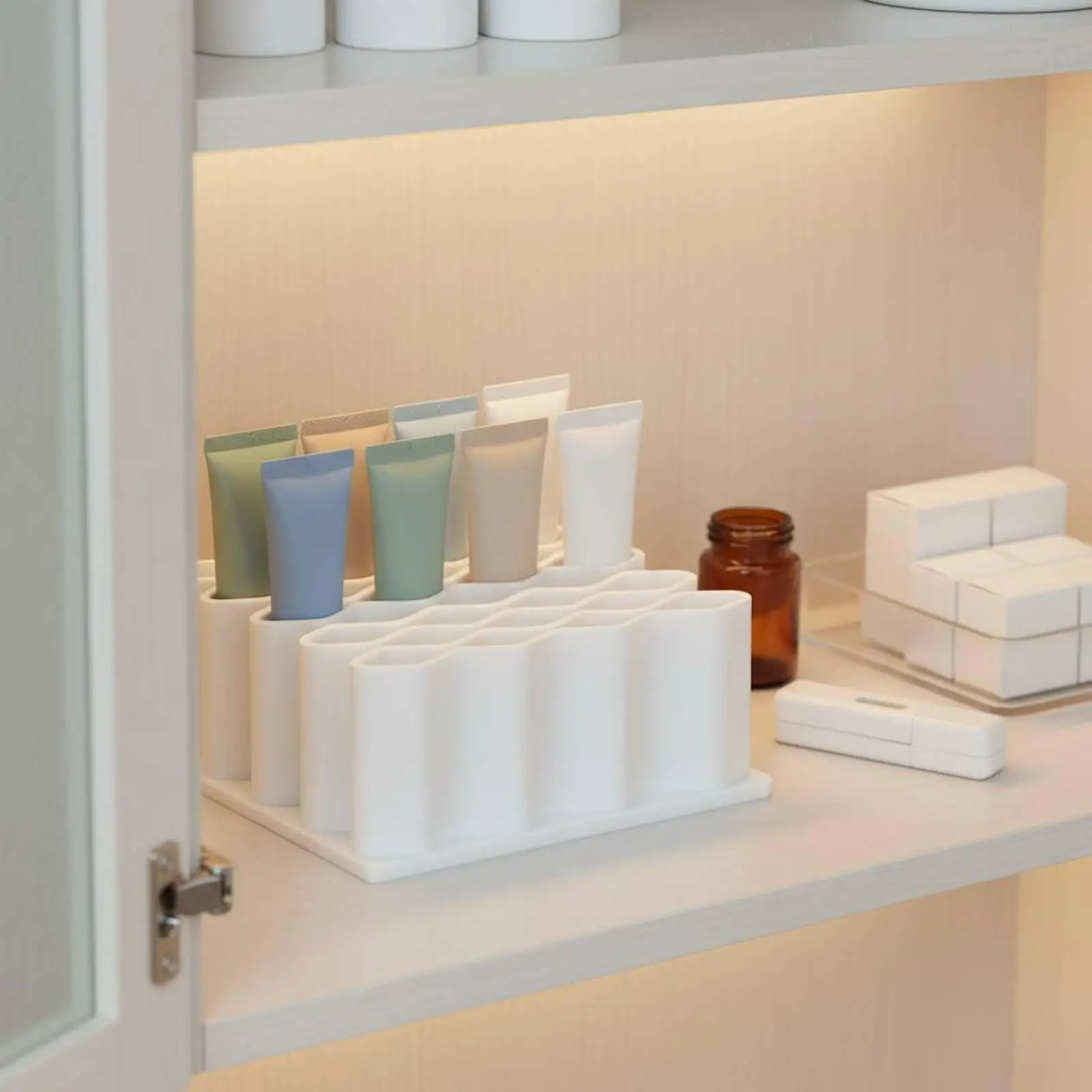 Desktop Organizer Compact Wave Slot Tube Rack Gentle Material Stand for Bathroom Counter Drawers and Household Storage