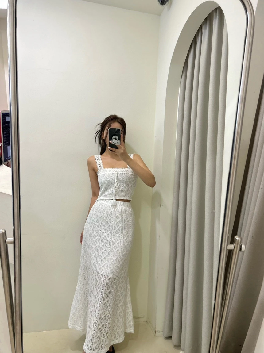 

Женский модный комплект Dongda Gate, жилет с кружевной отделкой, юбка Fi Tail, юбка длиной до пола, ансамбль, летняя коллекция