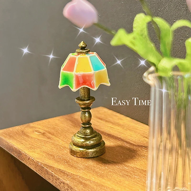Mini 1/12 Miniature Table Lamps Retro Doll House Lamps Decor Accessories Dollhouse Furniture Toys-Toy