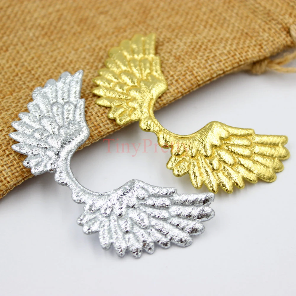 20PCS 70mm Double-sided Gold Silver Color Fabric Angel Wings Fairy Cupid Doll Wings for Girl Toys, Hair Bows Supply, Party Cake