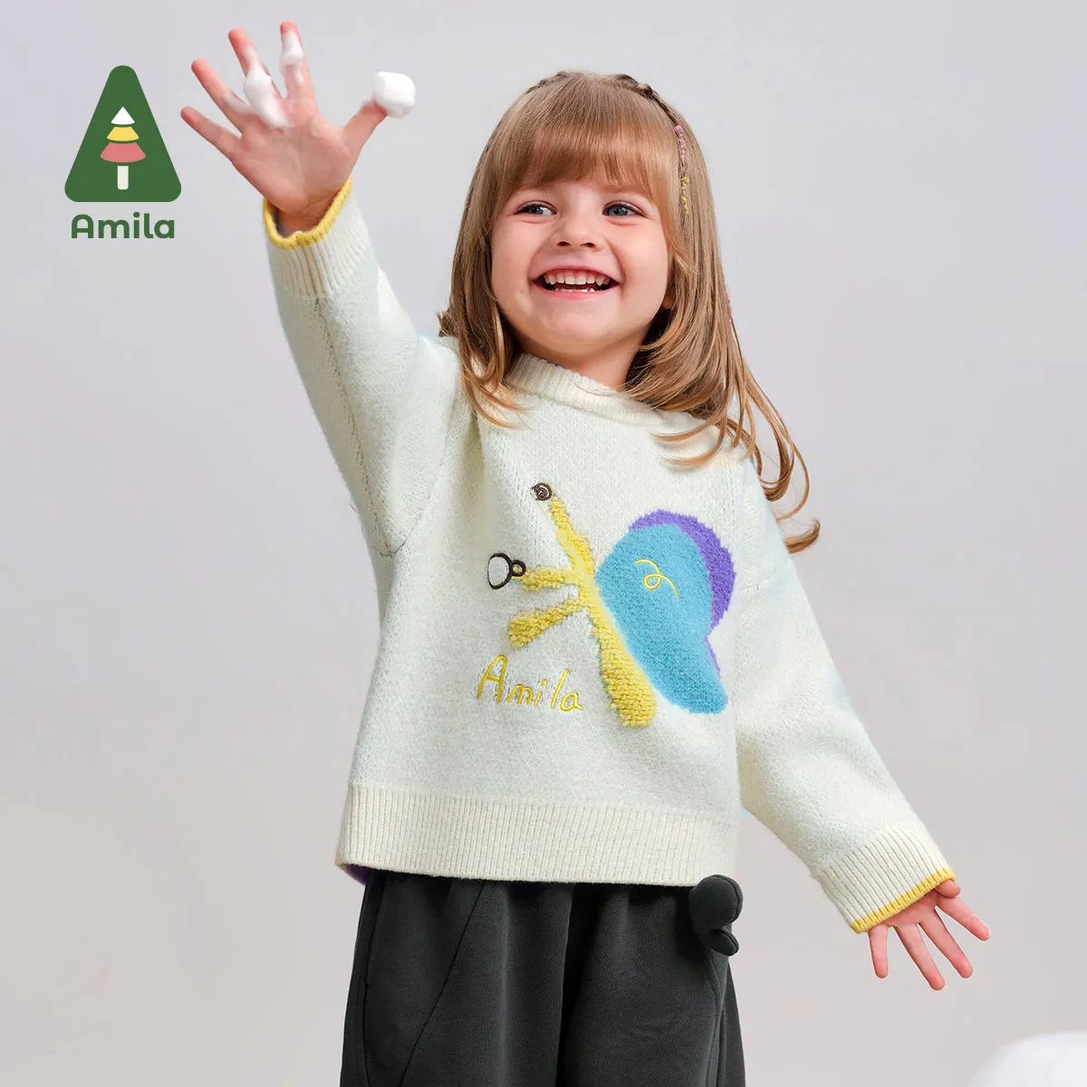 Amila Baby Sweater 2024 Winter New Style Boys And Girls Cartoon Cute Warm Soft Skin-Friendly Loose Casual Children\'s Sweater