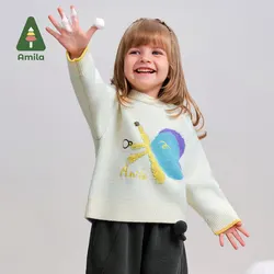 Amila Baby Sweater 2024 Winter New Style Boys And Girls Cartoon Cute Warm Soft Skin-Friendly Loose Casual Children's Sweater