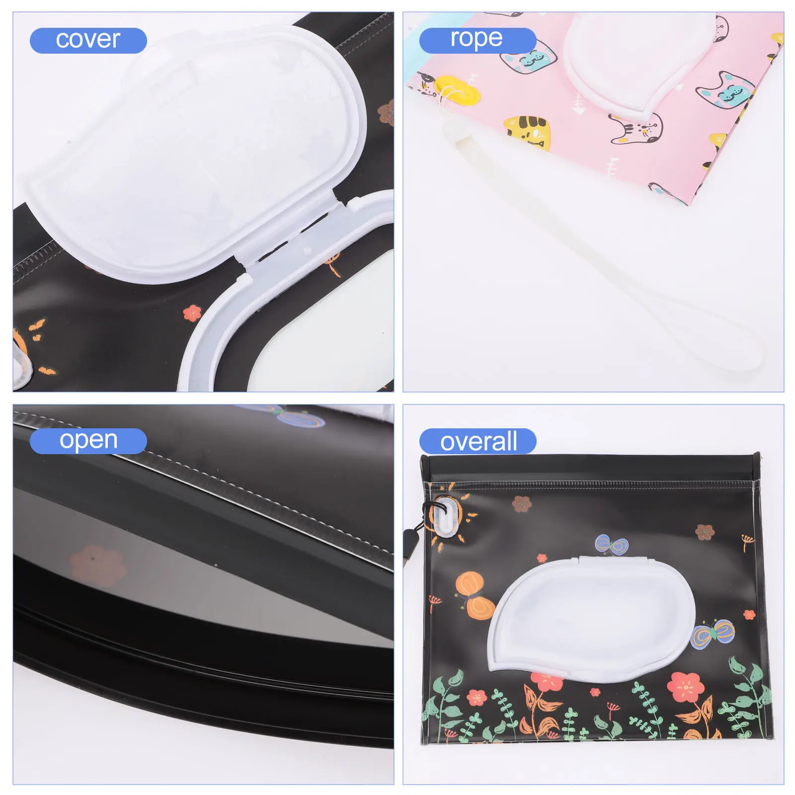 4 Pcs Portable Wipe Pouch Baby Travel Wipes Case Moist EVA Dispenser Holder Wet Storage Bag