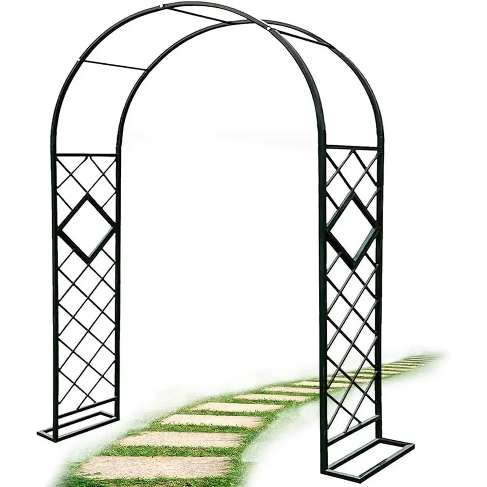 

Metal Garden Arch Arbor with Detachable Base, Roses & Climbing Plants Trellis, Outdoor Patio Decor (Black, W7.9xH8.8ft)