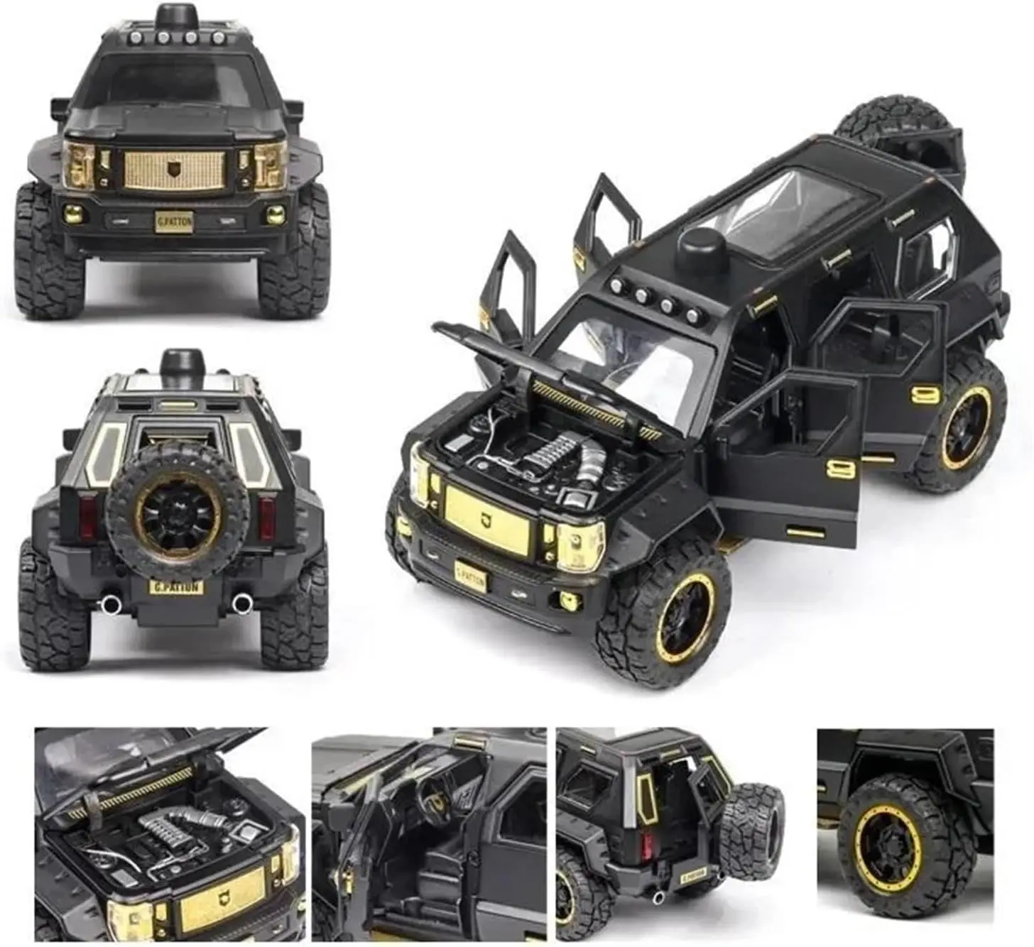 1:24 for Car with Acousto-Optic Model Alloy Car Model Pull Back Children's Toy Collectibles Vehicles Kit(Black)