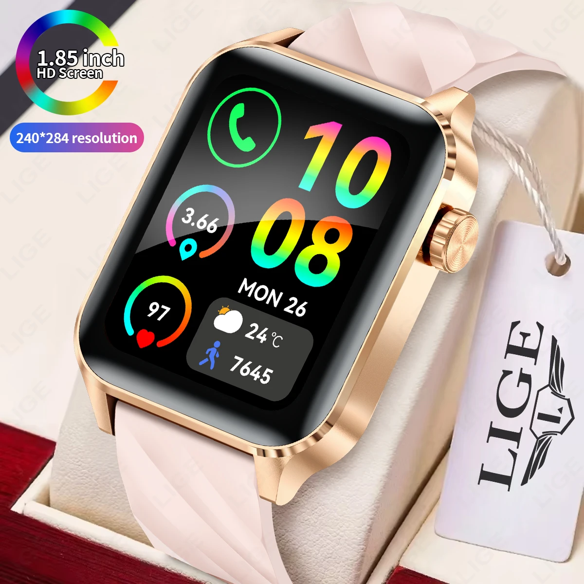 

LIGE Fashion Smart Watch Ladies 1.85" HD Screen Custom Watch Face Women's Health Monitor Bluetooth Call Sports Smartwatch Men