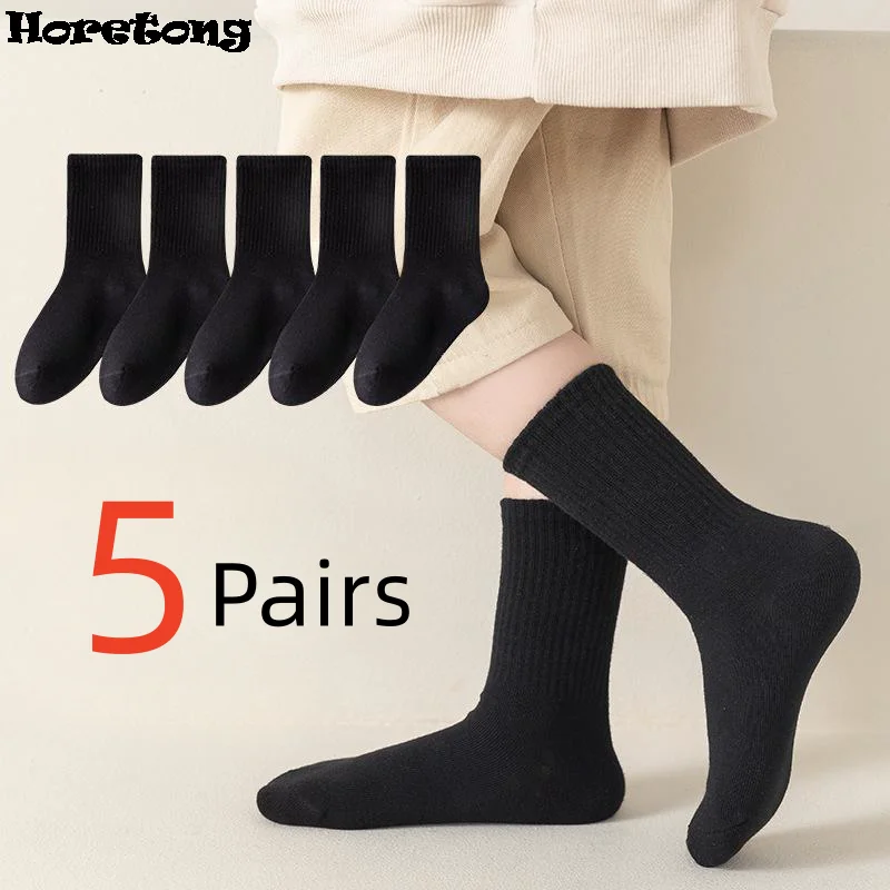 Horetong 5 par/lote calcetines para niños niño niña moda algodón negro suave transpirable para mayores de 3 años calcetines casuales para estudiantes